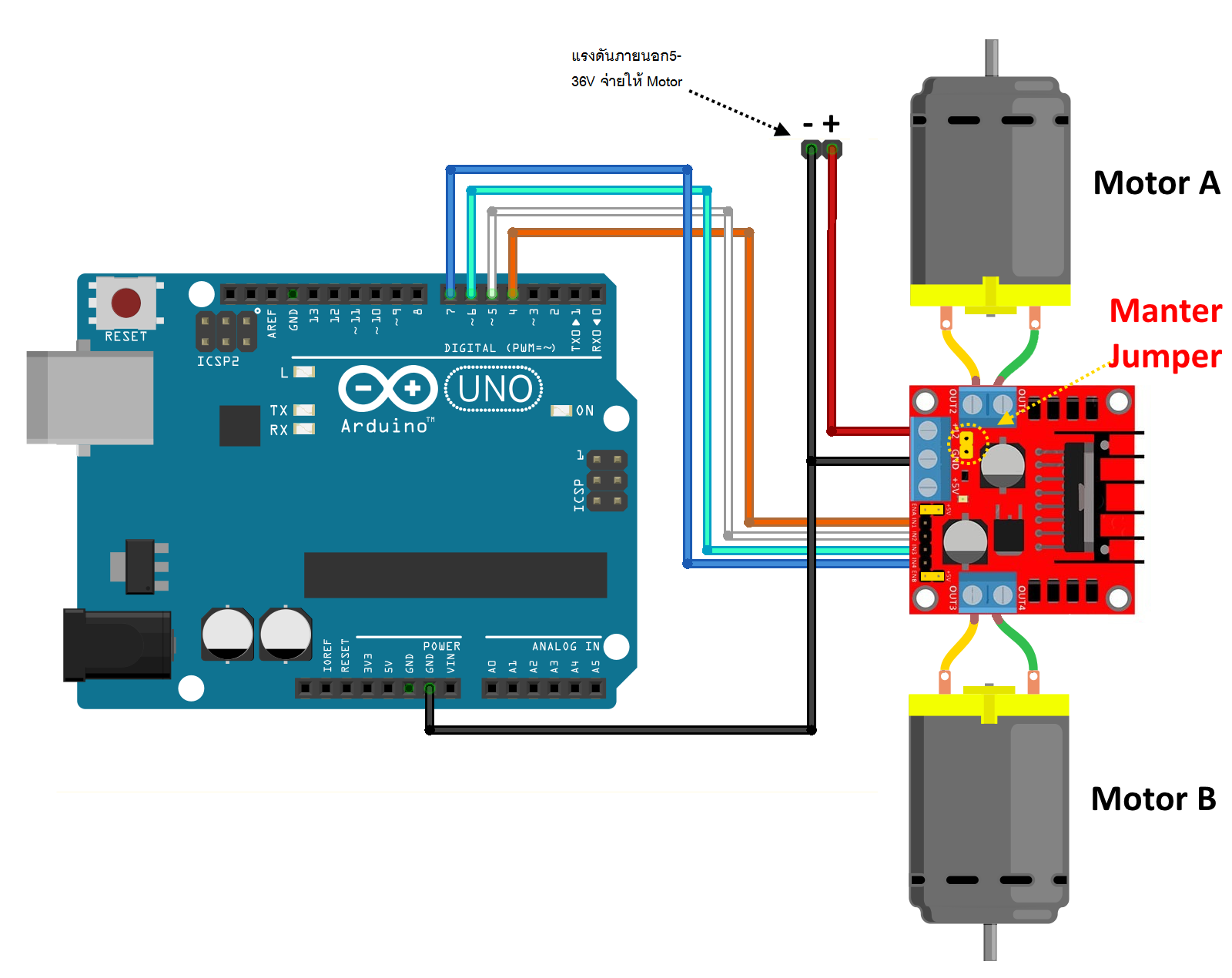 Arduino ควบคุม Dc Motor ด้วย L298 Arduino Projects
